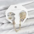 BUĞZ Pirinç Gold Renk Sarmal Model Zincir Bağlantılı Ear Cuff Küpe Seti