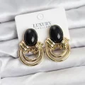 BUĞZ Pirinç Gold Renk Siyah Taşlı Vintage Kadın Küpe