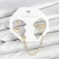 BUĞZ Pirinç Gold Renk Uzay Model Zincir Bağlantılı Ear Cuff Küpe Seti