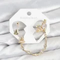 BUĞZ Pirinç Gold Renk Yıldızlı Model Zincir Bağlantılı Ear Cuff Küpe Seti