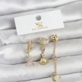 BUĞZ Pirinç Gold Renk Zirkon Taşlı Deniz Temalı 3lü Kadın Küpe