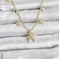 BUĞZ Pirinç Gold Renk Zirkon Taşlı Deniz Yıldızı Model Kadın Kolye