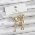 BUĞZ Pirinç Gold Renk Zirkon Taşlı Gece Temalı 3lü Kadın Küpe