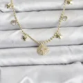BUĞZ Pirinç Gold Renk Zirkon Taşlı Kutup Yıldızı Model Kadın Kolye