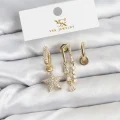 BUĞZ Pirinç Gold Renk Zirkon Taşlı Yıldız Vintage Model YSX Trio Küpe Seti