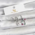 BUĞZ Pirinç Gümüş Renk Çiçek Model 3lü Kadın Küpe