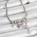 BUĞZ Pirinç Gümüş Renk Kalp ve Çiçek Detaylı Charmlı Kadın Bileklik
