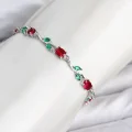 BUĞZ Pirinç Gümüş Renk Kırmızı Zirkon Taşlı Çiçek Model Kadın Bileklik