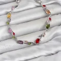 BUĞZ Pirinç Gümüş Renk Mix Renk Zirkon Taşlı Çiçek Model Kadın Bileklik