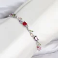 BUĞZ Pirinç Gümüş Renk Mix Renk Zirkon Taşlı Çiçek Model Kadın Bileklik - BUĞZ