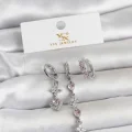 BUĞZ Pirinç Gümüş Renk Pembe Zirkon Taşlı 3lü Kadın Küpe