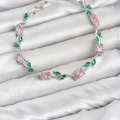 BUĞZ Pirinç Gümüş Renk Pembe Zirkon Taşlı Çiçek Model Kadın Bileklik