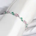 BUĞZ Pirinç Gümüş Renk Pembe Zirkon Taşlı Çiçek Model Kadın Bileklik - BUĞZ