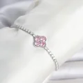 BUĞZ Pirinç Gümüş Renk Pembe Zirkon Taşlı Yonca Model Su Yolu Kadın Bileklik