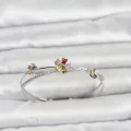 BUĞZ Pirinç Gümüş Renk Renkli Çiçek Model Kadın Bileklik