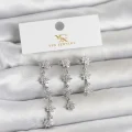 BUĞZ Pirinç Gümüş Renk Sıralı Kutup Yıldızı Model 3lü Kadın Küpe