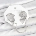 BUĞZ Pirinç Gümüş Renk Yıldız Model Zincir Bağlantılı Ear Cuff Küpe Seti