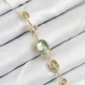 BUĞZ Pirinç Zincir Yeşil Gold Renk Zirkon Taşlı Y Kolye