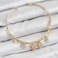 BUĞZ Pirinç Zirkon Taşlı Pembe Kalp Model Gold Renk Charm Bileklik