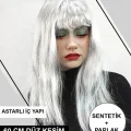 BUĞZ Platin Gri Gümüş Renk Uzun Parti Peruğu Uzun Takma Peruk