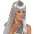 BUĞZ Platin Gri Gümüş Renk Uzun Parti Peruğu Uzun Takma Peruk