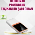 BUĞZ Powerbank 10000 mAh – Çift USB Çıkışlı, Type-C Girişli, Şık Beyaz Tasarım
