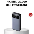 BUĞZ Powerbank 20000 mAh Hızlı Şarjlı LED Fenerli ve 4 Portlu