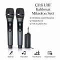 BUĞZ Profesyonel Çiftli Kablosuz Mikrofon Seti Karaoke Şarj Edilebilir 50 Metre