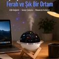 BUĞZ Projektör ışıklı ve aromaterapi destekli taşınabilir nemlendirici cihaz USB bağlantılı