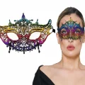  Rengarenk Dantel Kesim Dantel İşlemeli Balo Parti Maskesi Gökkuşağı