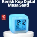 BUĞZ Renk Değiştiren LED Alarmlı Dijital Küp Masa Saati