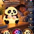 BUĞZ Renkli Işık Modlu Silikon Panda Gece Lambası Dokunmatik Kontrollü Sevimli Dekoratif - BUĞZ