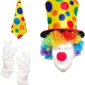  Renkli Palyaço Kostüm Seti – 5 Parça Aksesuar (Şapka, Peruk, Kravat, Eldiven, Burun)