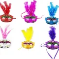 BUĞZ Renkli Tüylü Venedik Parti Maskesi Karışık Renk 12 Adet