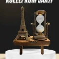 BUĞZ Retro Eyfel Kulesi Ve Kum Saati Dekoratif Ahşap Görünümlü Masa Biblosu