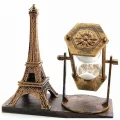  Retro Eyfel Kulesi Ve Kum Saati Dekoratif Ahşap Görünümlü Masa Biblosu
