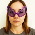  Retro Gözlük - 80 li 90 lı Yıllar Parti Gözlüğü Mor Renk 8x13 cm