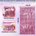  Rose Gold Renk Ekstra Metalize Parlak Saçaklı Arka Fon Perde İthal A Kalite 1x2 Metre