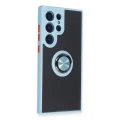 BUĞZ Samsung Galaxy S23 Ultra Kılıf Montreal Yüzüklü Silikon Kapak - Buz Mavi