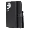  Samsung Galaxy S24 Ultra Uyumlu, Deri Cüzdanlı Kılıf, Parlak Siyah