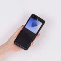 BUĞZ Samsung Galaxy Z Flip6 Uyumlu, Hakiki Deri, El Yapımı Arka Kapak Parlak Siyah
