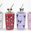 BUĞZ Sanrio Hello Kitty Ve Kuromi Figürlü Isı Muhafazalı Metal Pipetli Çelik Kupa