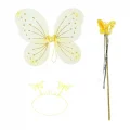 BUĞZ Sarı Kelebek Erkek-kız Seti – 50 Cm Kelebek Kanadı, Taç Ve Asa