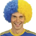 BUĞZ Sarı Lacivert Kıvırcık Afro Bonus Taraftar Peruğu