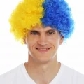BUĞZ Sarı Lacivert Kıvırcık Afro Bonus Taraftar Peruğu