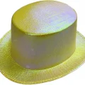  Sarı Renk Işıltılı Hologram Kumaş Kaplama Fötr Silindir Şapka Yetişkin Boy