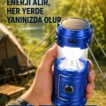 BUĞZ Şarj Edilebilir Güneş Enerjili Kızaklı Kamp Feneri – USB Çıkışlı, Katlanabilir, Dayanıklı ve Çok Fonksiyonlu