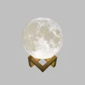 BUĞZ Şarjlı 3D Baskılı 16 Renk Ay Lambası Ahşap Stand ve Uzaktan Kumanda