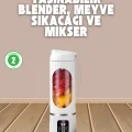 BUĞZ Şarjlı Blender – 12 Bıçaklı, 450 ml Kapasiteli, Taşınabilir Tip-C Mikser