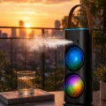 BUĞZ Şarjlı Buharlı Serinletici Fan RGB Işıklı Çift Pervaneli Masa Fanı